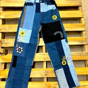 Patchwork high rise baggy fit